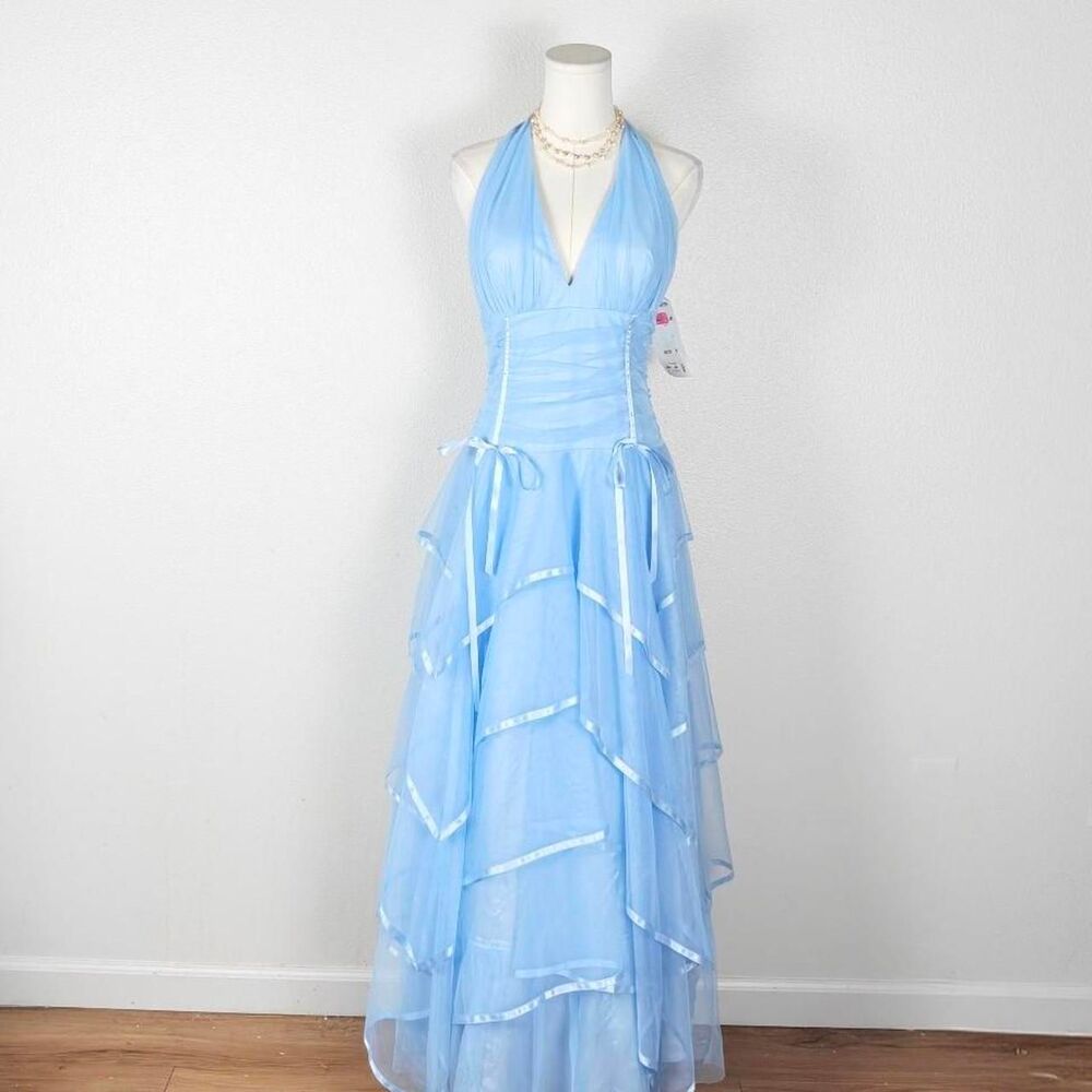 Y2K Tulle Halter Ribbon Mermaid Prom Dress